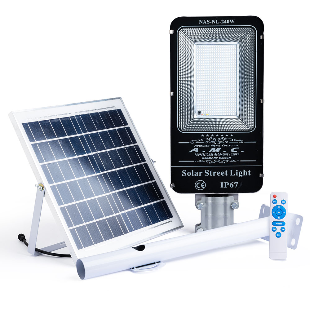 Lampione luce solare esterno 240W con pannello impermeabile e sensore