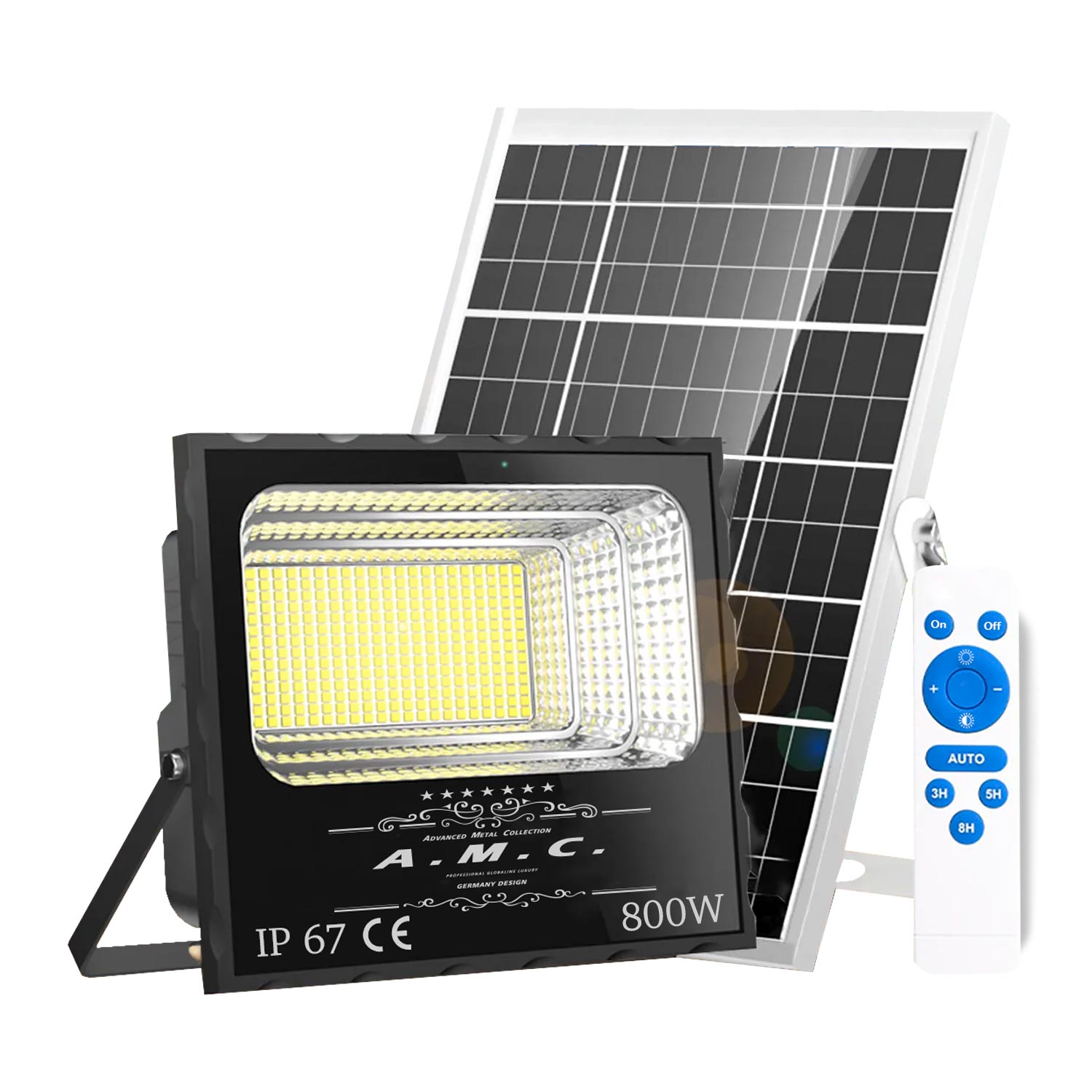 Faro a led 800W, pannello solare con sensore crepuscolare e telecomando, IP 67