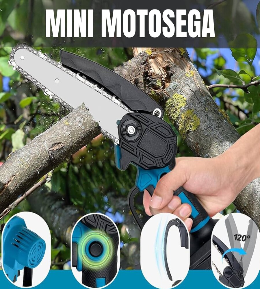 Mini Motosega a 2 Batteria 8 pollici per Potatura con Oliatore Automatico