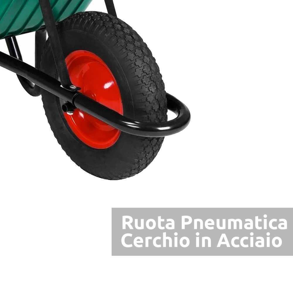 Carriola 100 litri con ruota pneumatica manici ergonomici e struttura robusta