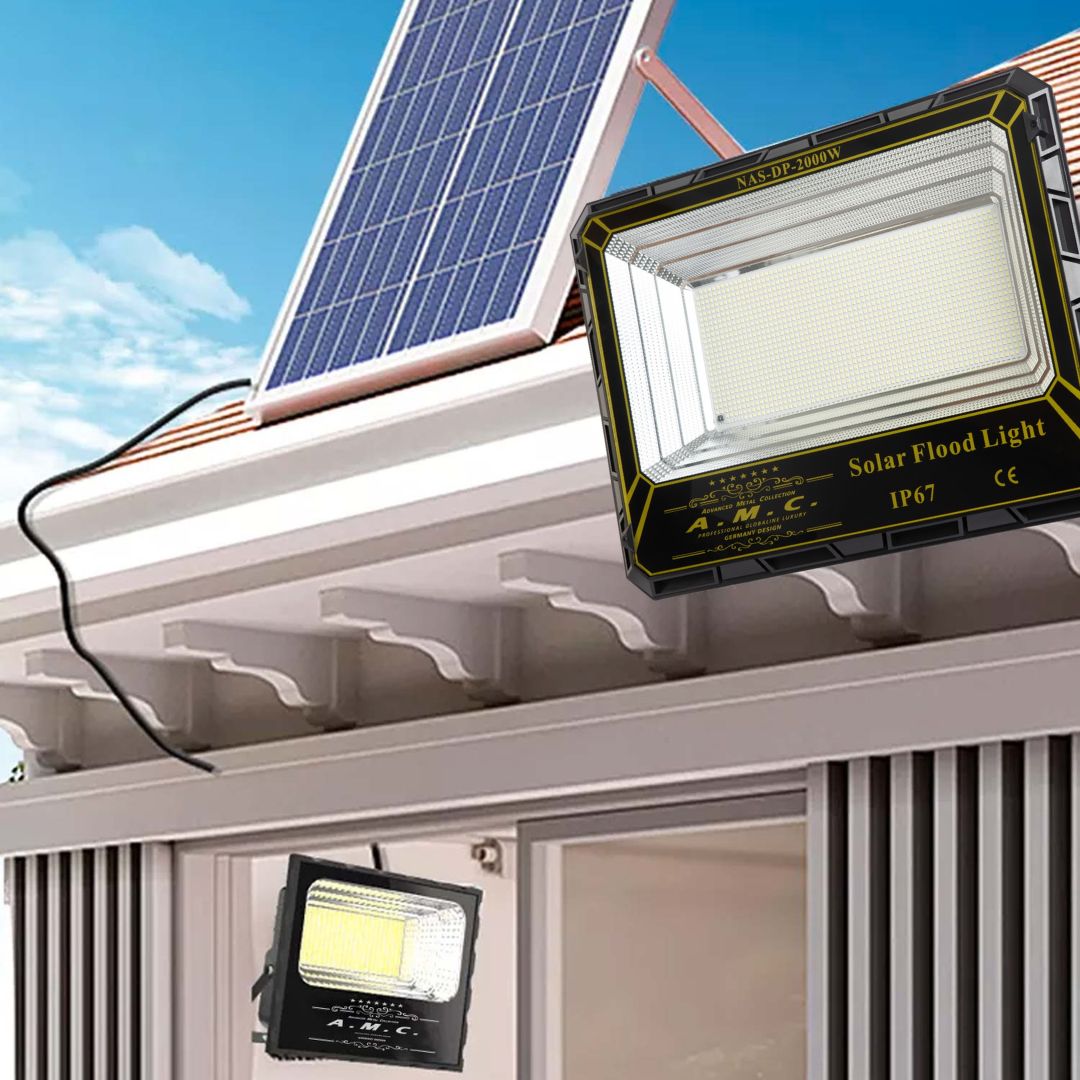 Faro Solare a Led 2000W pannello solare con sensore e telecomando, IP 67