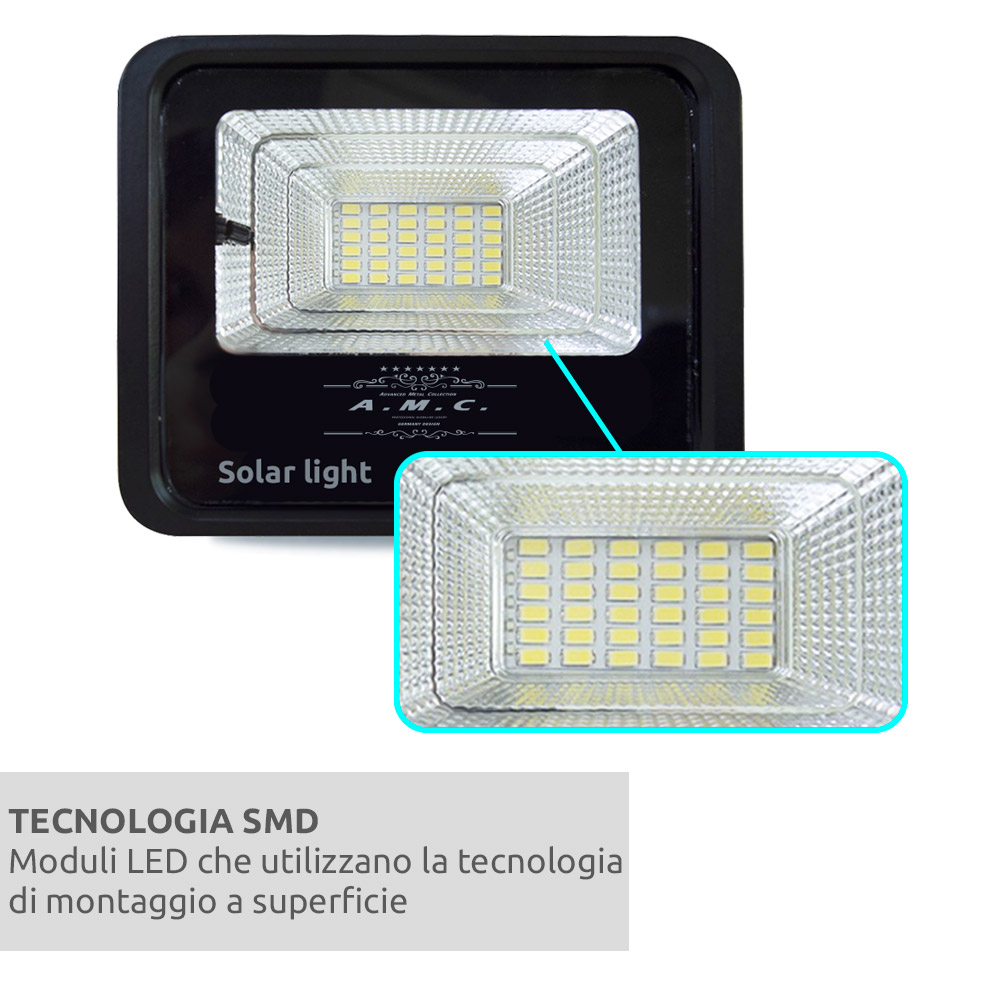 Faro a led 800W, automatico con pannello solare e telecomando, IP 67