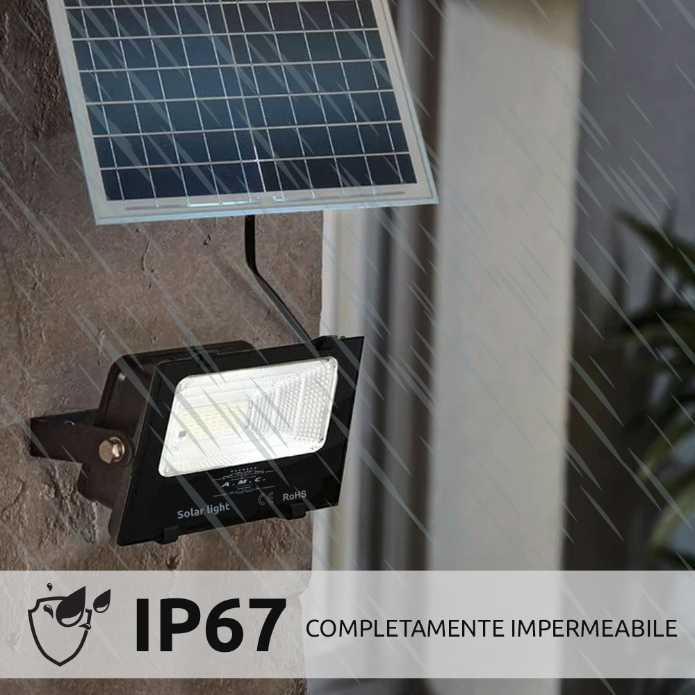 Faro a led 800W, automatico con pannello solare e telecomando, IP 67