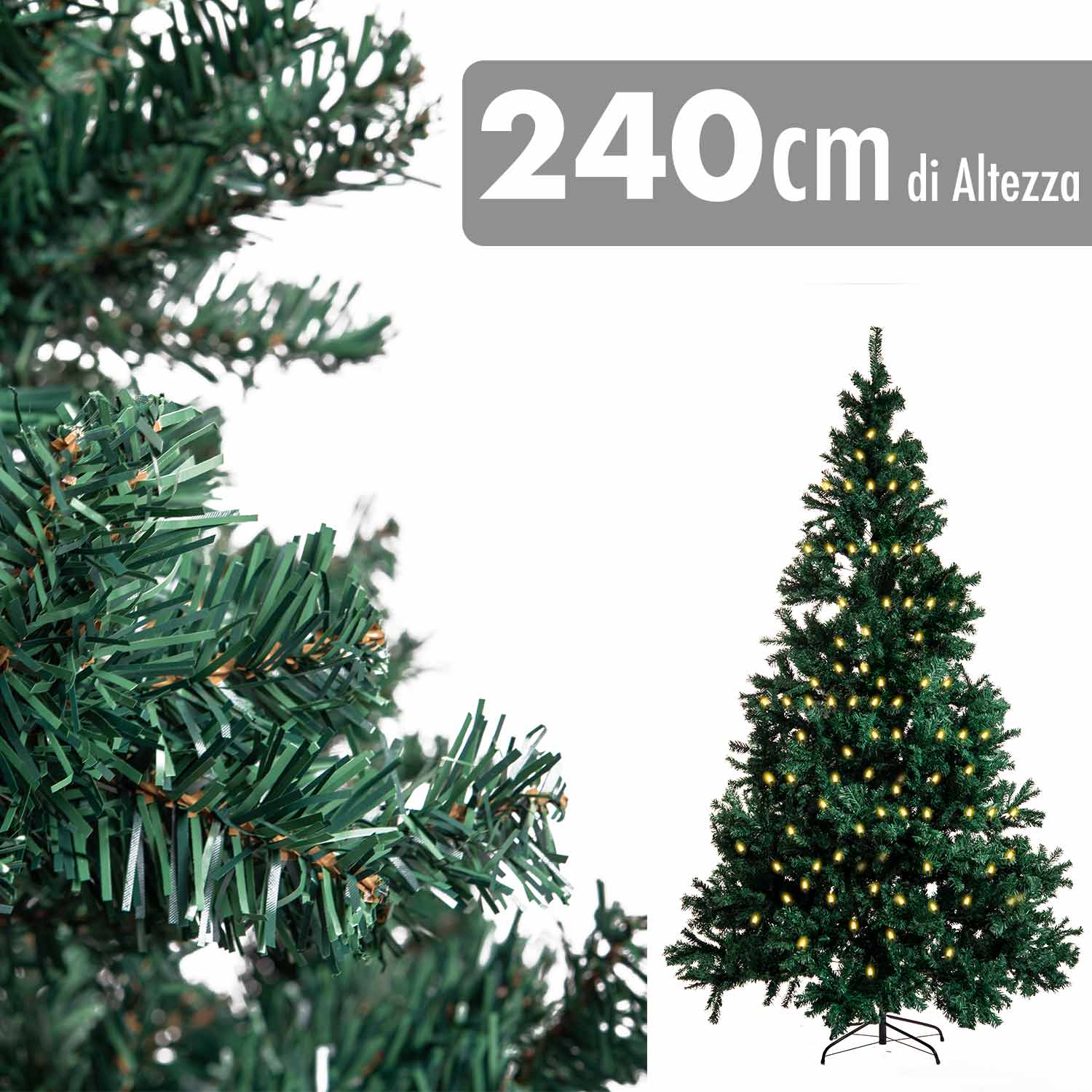 Albero di natale 240 cm in pino artificiale verde 2721 rami annodati rinforzati