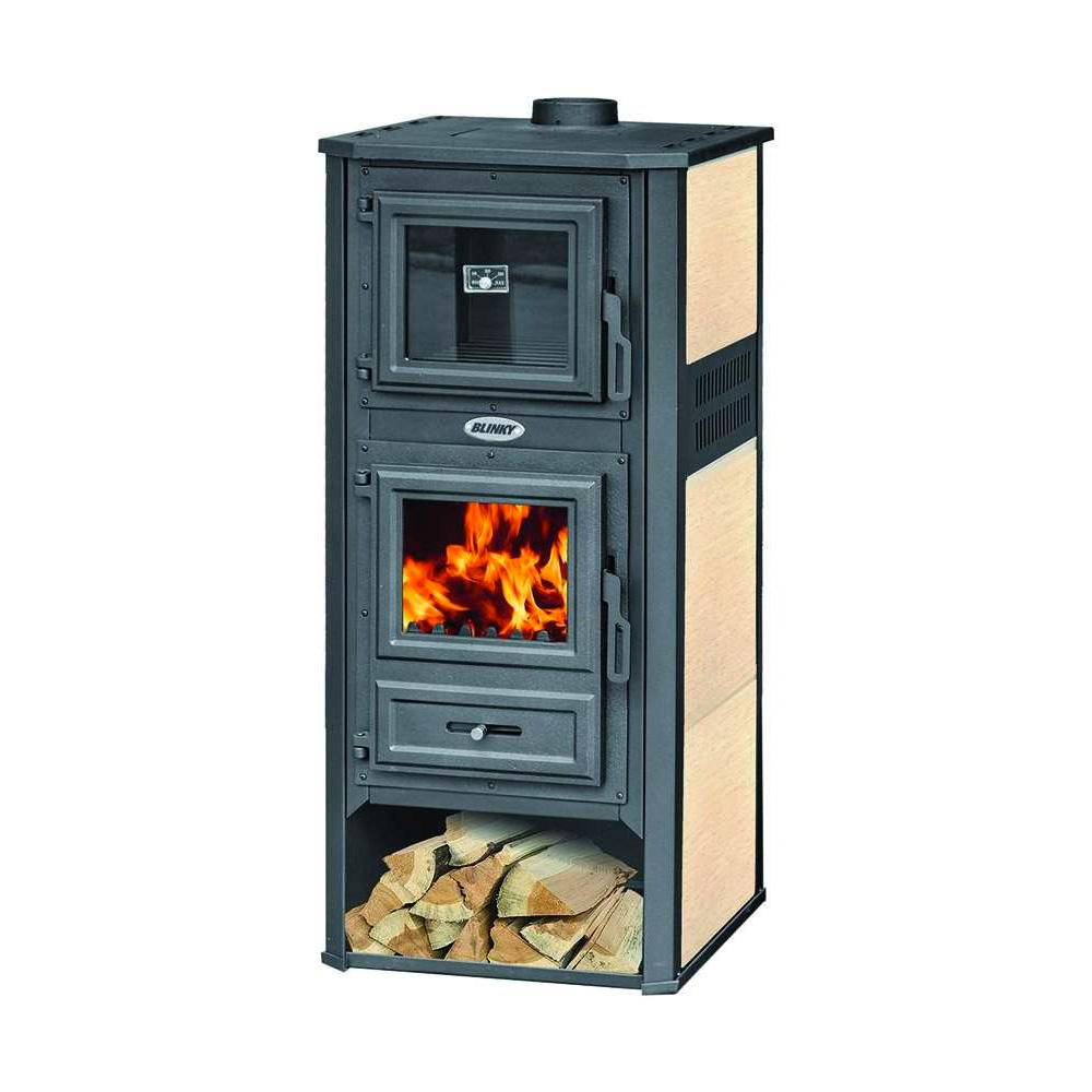 Stufa a legna con forno e termo da 12 Kw in acciaio e ceramica attacco tubo 13